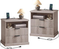 VASAGLE MAXE Collection - Set of 2 Nightstands with Charging Station, Bedside Table, Side End Table with 2 Drawers, Open Shelf, 2 AC Outlets, 2 USB Ports, Transitional, Bedroom, Washed Gray ULET926G01