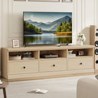 IDEALHOUSE 70in TV Stand for TVs up to 80", Mid Century Modern Entertainment Center with Storage Drawer and Open Shelves, TV Console Media Cabinet for Living Room, Bedroom, Light Oak