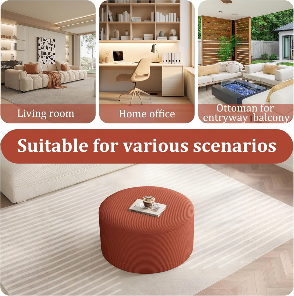 BSHOMGI Round Ottoman,Corduroy Ottomans Foot Stool, 27.5" Pouf Footstool...