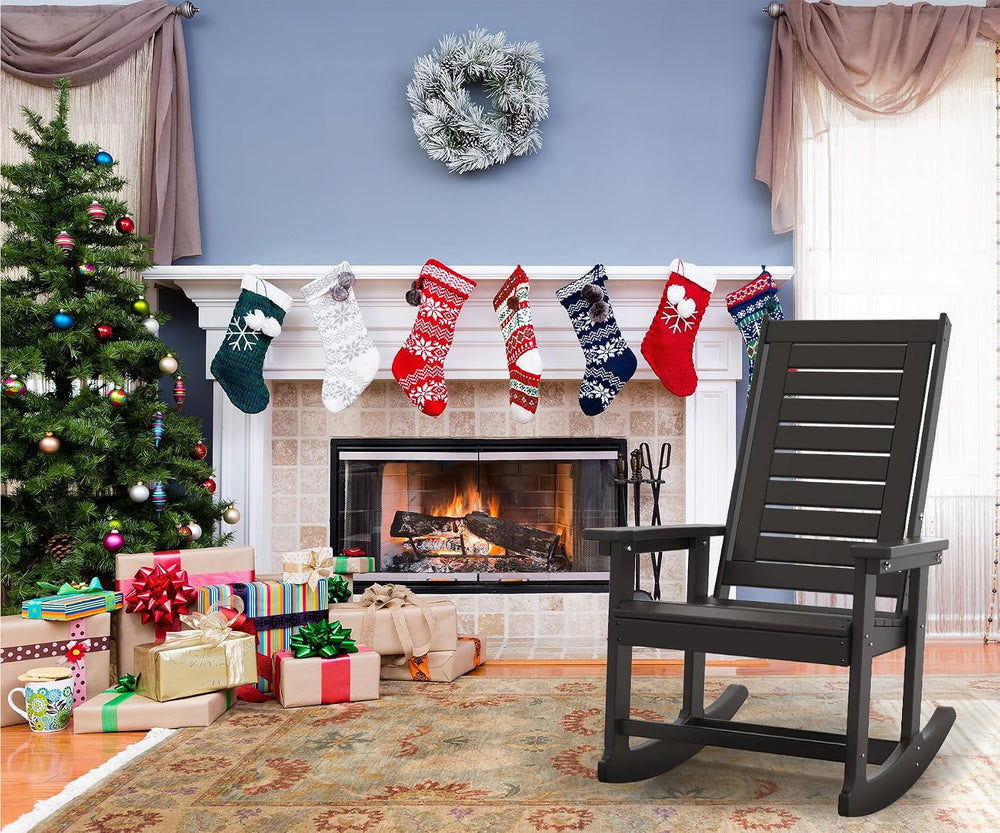 BRIOPAWS Outdoor Rocking Chairs | Set of 2 | Porch Rockers | HDPE Plastic| Bl...