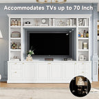 Marzzi Wall Unit TV Stand TVs up to 70", Modern Entertainment Center with 6 Doors Storage Cabinets, Bridge and Bookshelves, Large Media Console, Adjustable Shelves, Painted Finish