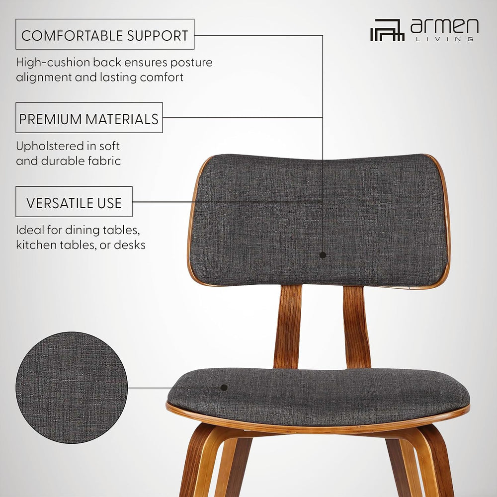 Armen Living Jaguar Dining Chair in Charcoal Fabric and Walnut Wood Finish,Ch...