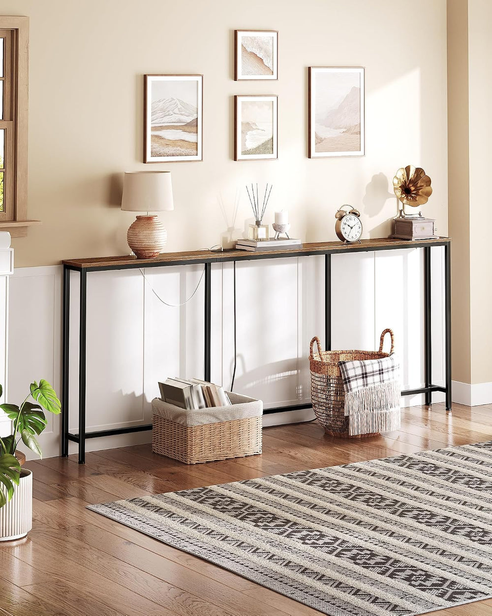 CHOEZON 78.7'' Narrow Console Table with Power Outlet 7.1" Skinn...