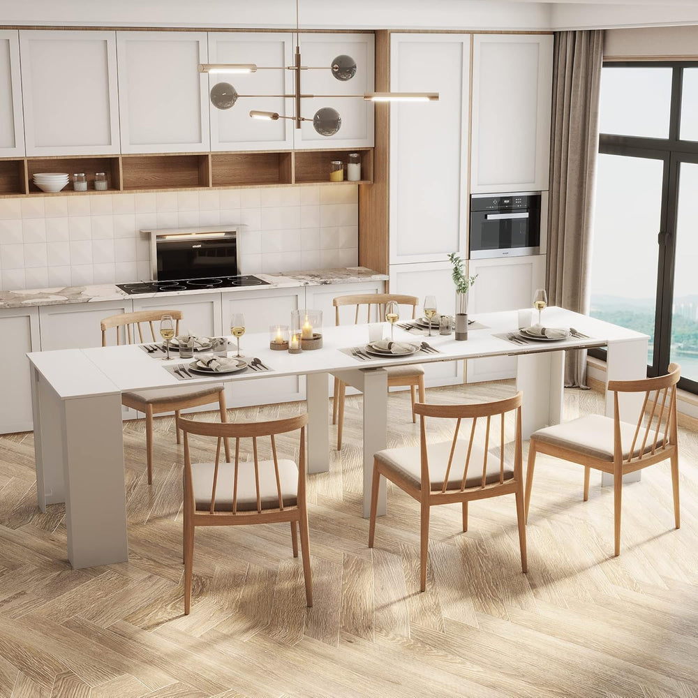 Henf Extendable Console Table with Extension Leaves, White Dining Room Table,...