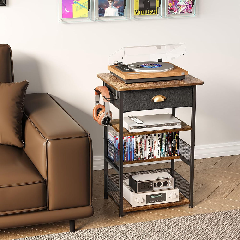 Hongtamoya 4-Tier AV Media Stand with Drawer, Gaming Console Shelf | Audio Ra...