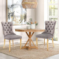 Velvet Upholstered Dining Chairs Set of 2, Modern Style Kitchen Side Chairs with Nailhead Trim and Gold Plated Leg, Metal Pulling Ring for Dining Room Living Room(Gery-Gold Plated Leg)