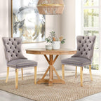 Velvet Upholstered Dining Chairs Set of 2, Modern Style Kitchen Side Chairs with Nailhead Trim and Gold Plated Leg, Metal Pulling Ring for Dining Room Living Room(Gery-Gold Plated Leg)