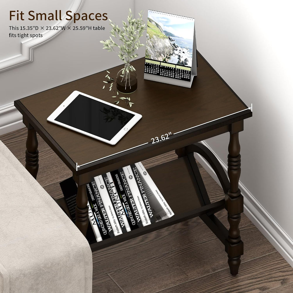 LKTART Wood End Table, Vintage Sofa Side Table with Magazine Rack and Rubberw...