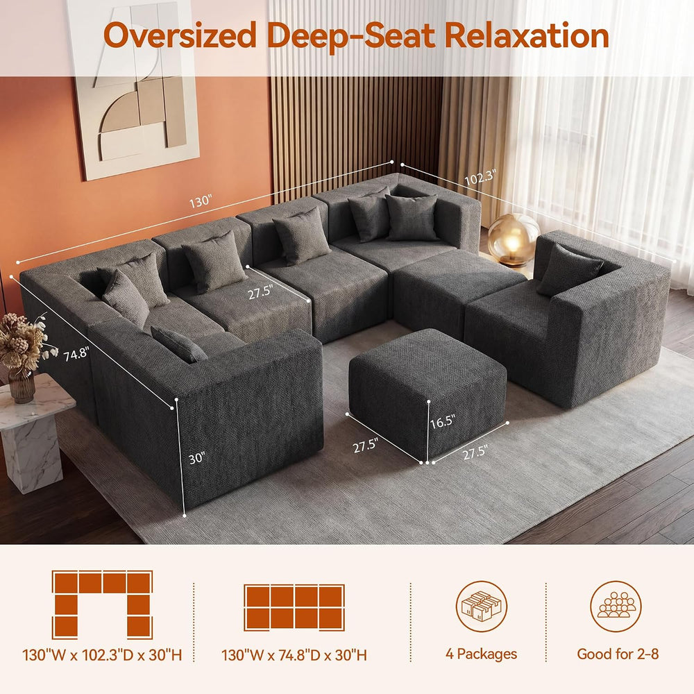 MONVANE Modular Sectional Sofa, Oversized 8 Seat Convertible U Shaped Couch w...