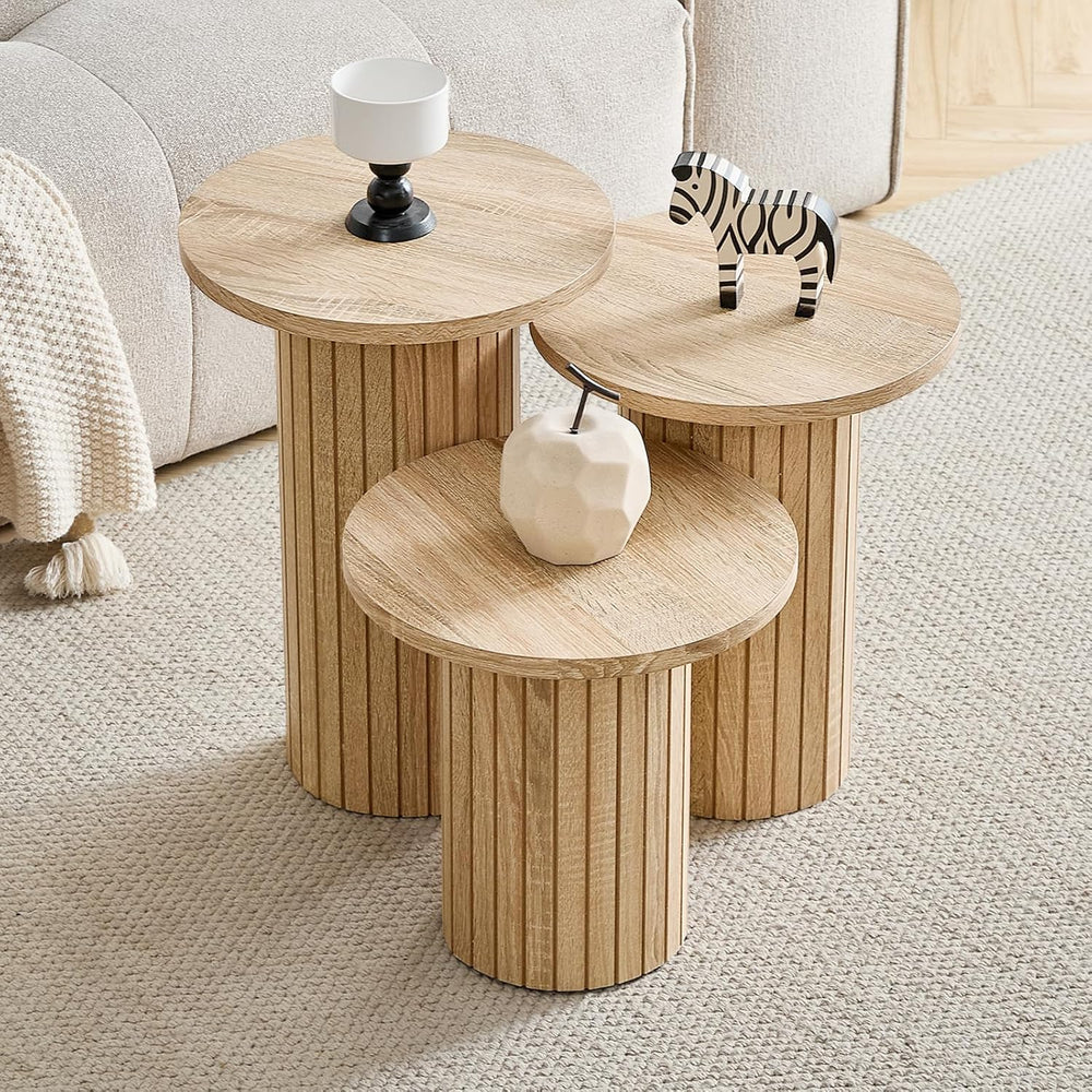 Round Nesting Coffee Table Set of 3 Mid Century Modern Wood Round Coffee Tabl...