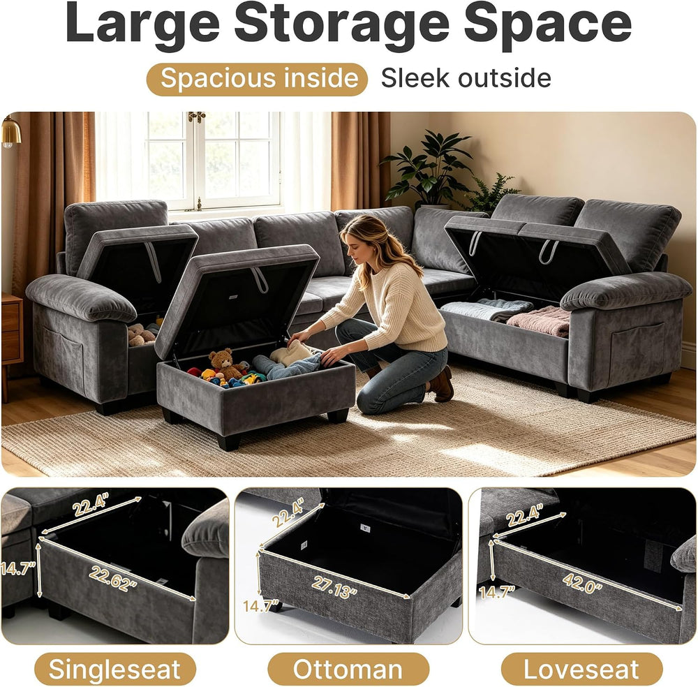 109" Sectional Sleeper 7 Sest Modular Couch Pull-Out Storage Sofa Bed | ...