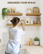 Marsmiles 36" Floating Shelves for Wall, Wooden Shelves with Invisible Brackets Set of 2, Rustic Farmhouse Wall Mounted Shelf for Kitchen Bathroom Living Room Study, Natural Oak