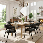 HNY Modern Dining Room Arm Chairs Set of 4, Retro Faux Leather Upholstered Barrel Dining Chairs with Arms Mid-Century Black Accent Chair with Metal Legs, Open-Back Kitchen Side Chair for Living Room