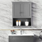 Tangkula Wall Mount Bathroom Cabinet Wooden Medicine Cabinet Storage Organizer with 2-Doors and 1-Shelf Cottage Collection Wall Cabinet (Grey)