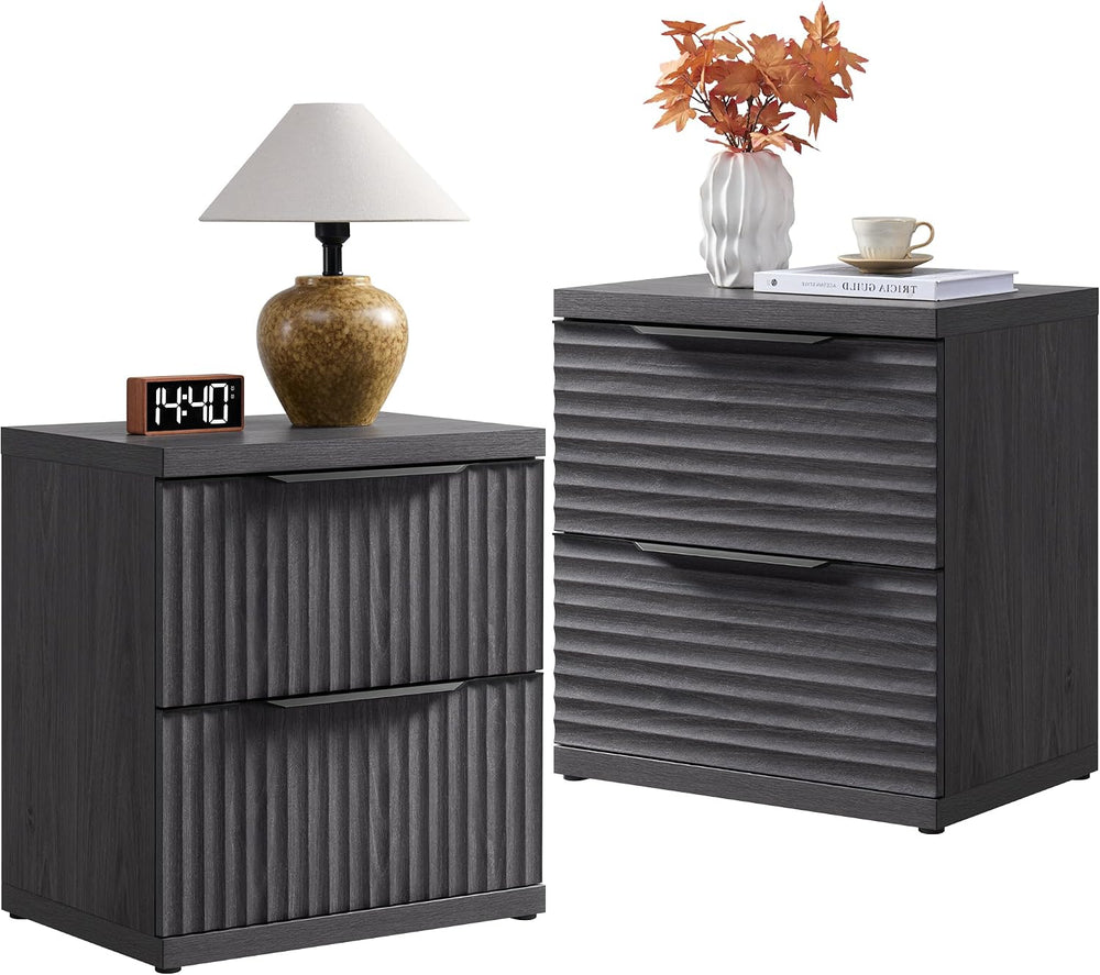 SICOTAS Fluted Night Stand Set 2 with 2 Large Drawers