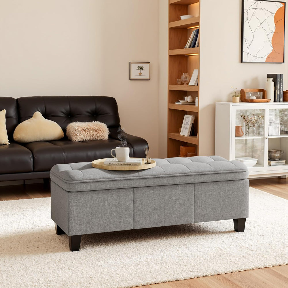 YESHOMY 47 Inches Ottoman with Storage, Light Grey Linen | Storage Bench with...