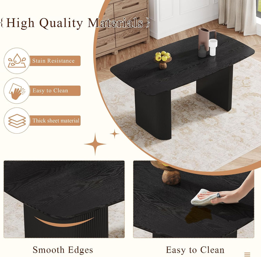 Ebullient Modern Dining Table Set for 4, 67'' Black Oval Dining Table Set with 4 Metal Chairs, 3.5'' Thick Wood-Grain Top and Matte Black Wood Base, Space-Saving 5 Piece Kitchen Table Set