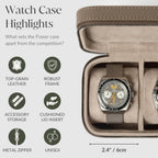 TAWBURY Luxury Leather Watch Box Unisex – Mens Travel Watch Case Zipper Closure | Taupe Top-Grain Genuine Leather Watch Travel Roll | Real Leather Watch Boxes for Men Travel | 3 Watch Carrying Case