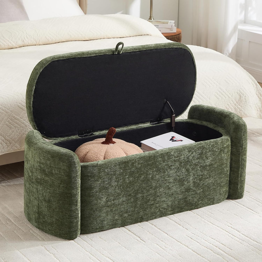 Oval Ottoman Bench with 20 Gal of Storage Space Upholstered Chenille Seat End...