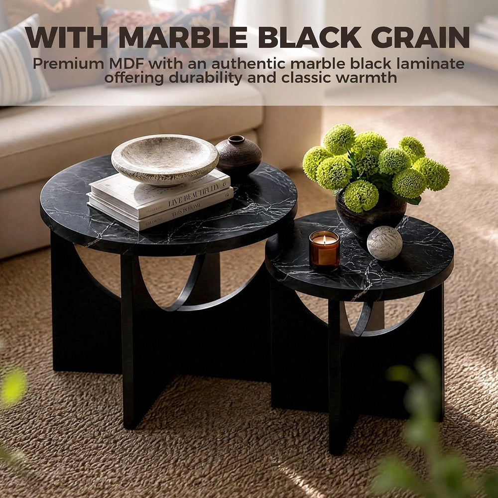 LIKIMIO Nesting Coffee Tables Set of 2, 23.6" Small Round Tables, Black