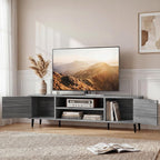 JUMMICO Mid-Century Modern TV Stand for 65-70 Inch TVs, 63 Inch Media Console with Storage, Entertainment Center with Push-Open Cabinets and Cable Management for Living Room (Grey, 63 Inches)