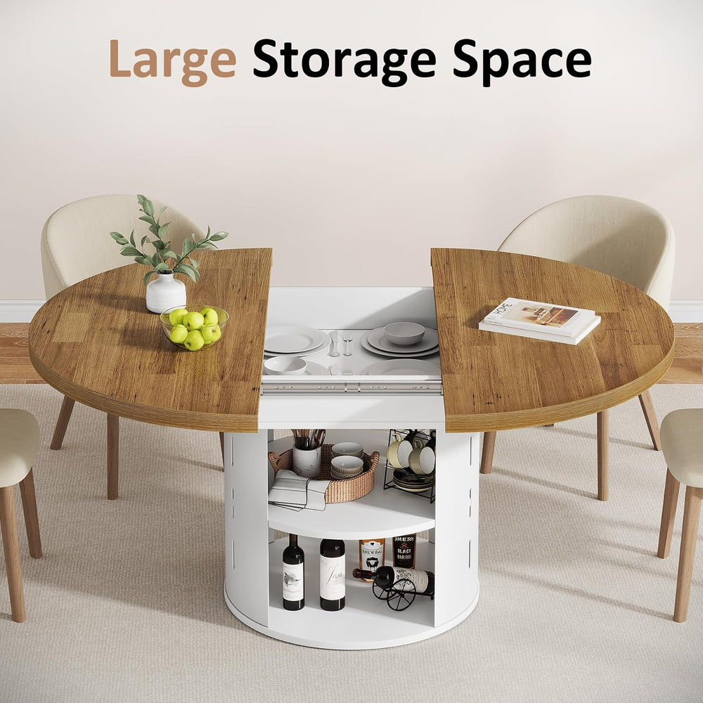 43.3in-59in Extendable Round Dining Table for 4-6, Modern Oval Dining Table w...