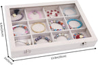 Stratalife Jewelry Organizer Bracelet Organizer Storage Box 12 Grid Stackable Jewelry Tray with Lid Velvet Jewelry Box for Drawer Necklace Bracelet Display Storage Organizer Box (Beige)