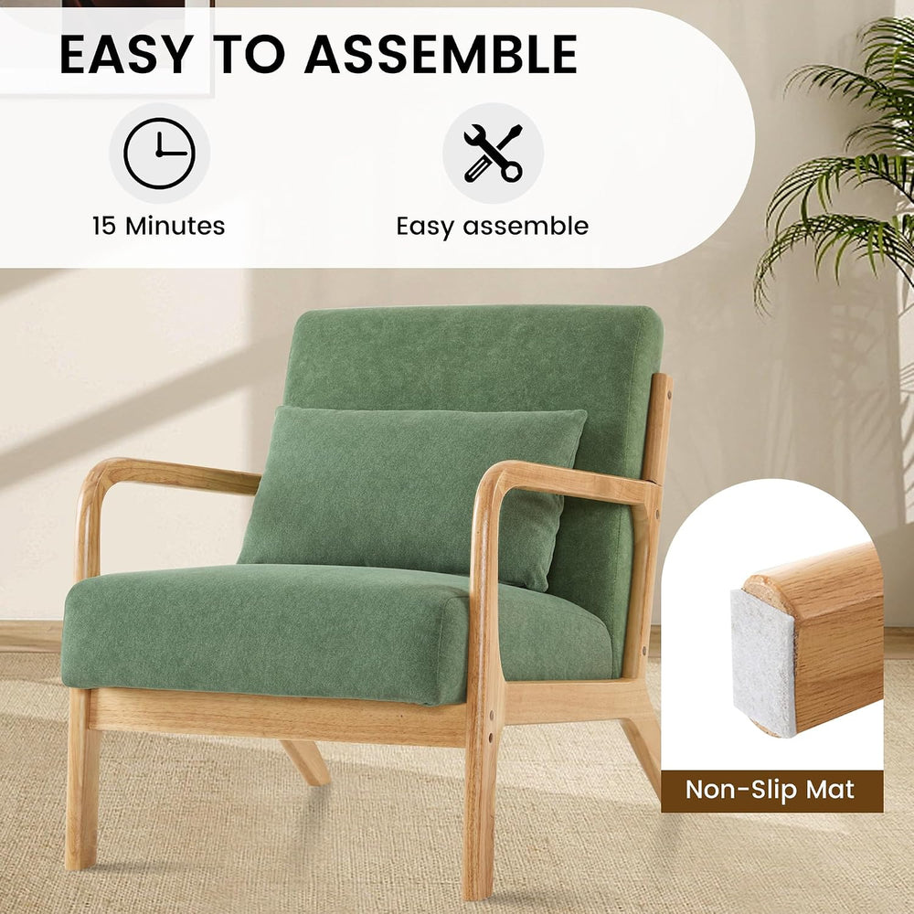 Mid Century Modern Accent Chair with Lumbar Pillow, Upholstered Chair for Liv...