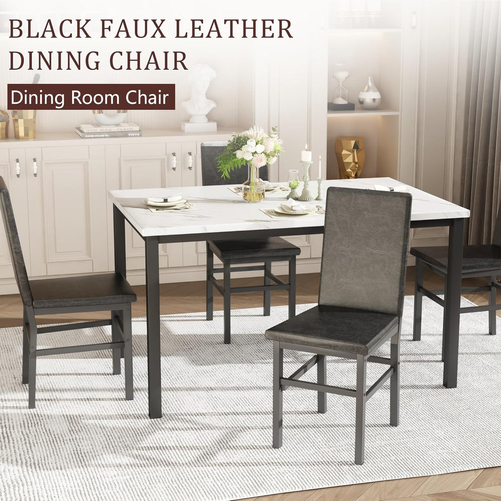 Dining Table Set for 4, 5-Piece Faux Marble Dining Set,4 Upholstered PU Chair...