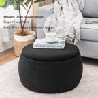 Homebeez 23" Round Storage Ottoman with Removable Lid, Faux Fur Footrest Stool - Modern Teddy Velvet Upholstered Coffee Table for Living Room, Bedroom, Entryway, Black