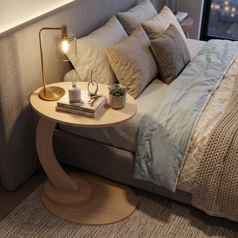 End Table,C Shaped Side Table,CouchTable that Slide Under, Wood Round Table f...