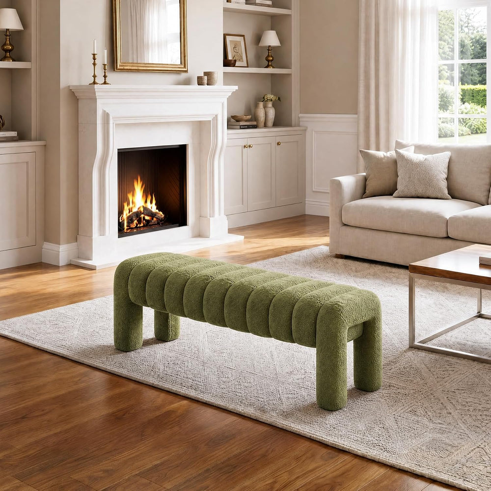 43’’ Bedroom Bench, Upholstered End of Bed Bench with Solid Wood Legs, Modern...