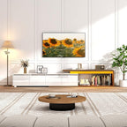 Extendable TV Stand with LED Light, Modern Entertainment Center for up to 120 Inch TV, Wood TV Media Console with 2 Drawers & 2 Cabinets for Living Room Bedroom, 75"-110", High Gloss White & Walnut