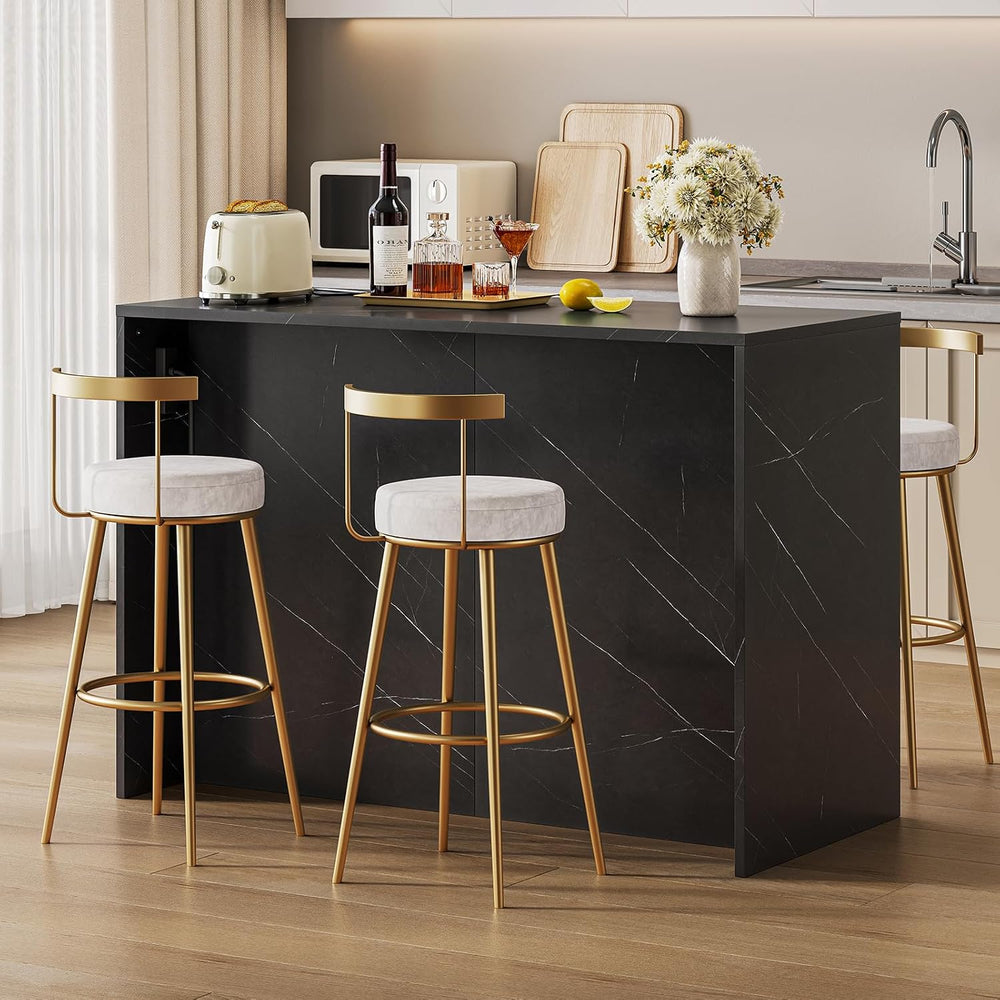Kitchen Island with 2 Storage Cabinets & 4 Drawers, Black+Imitation Marbl...