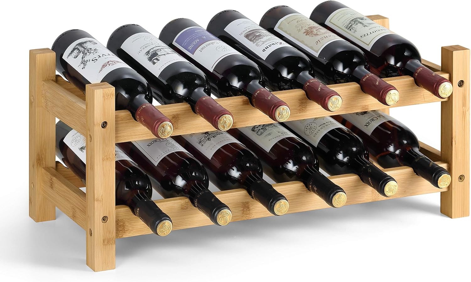 2 Tiers Bamboo Wine Rack Countertop Wine Display Stand Wine Storage Shelf Wine Bottle Holder