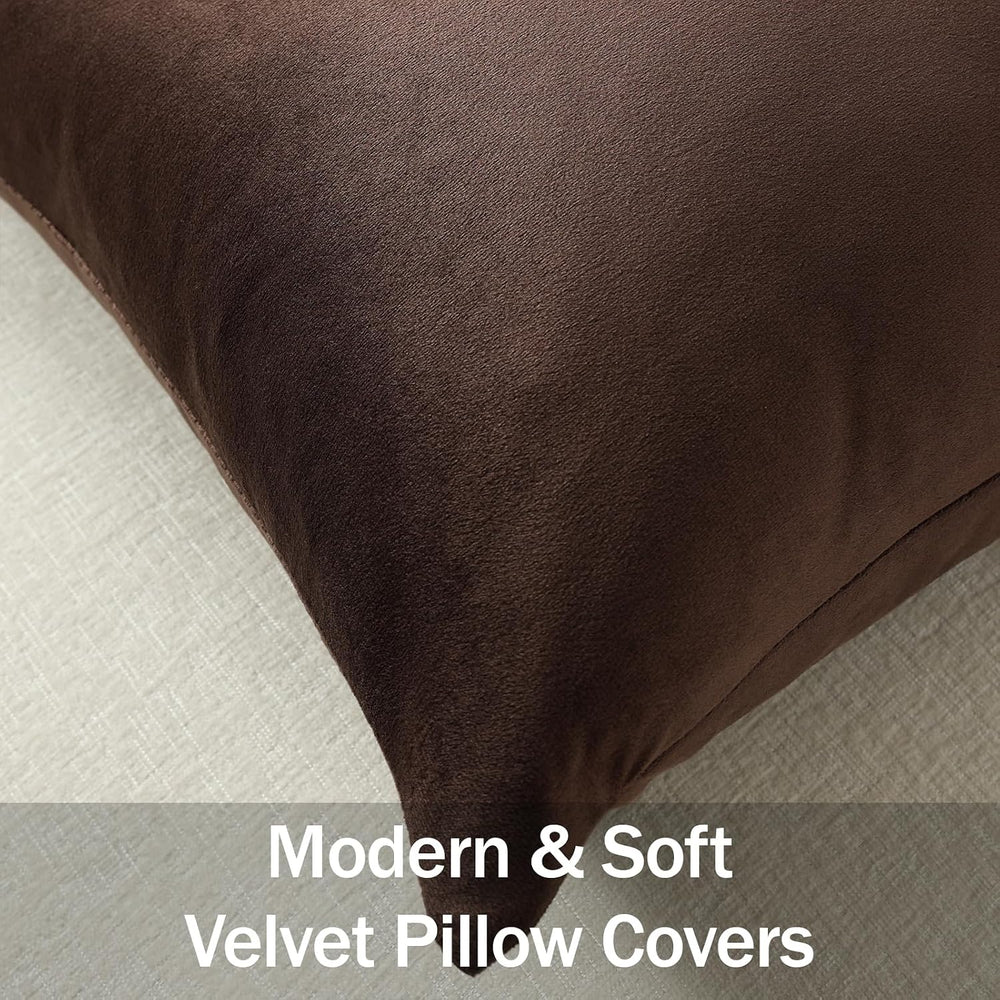 DEZENE Euro Sham Covers 26x26 Chocolate Brown: Pack of 2 Cozy Soft Velvet Squ...