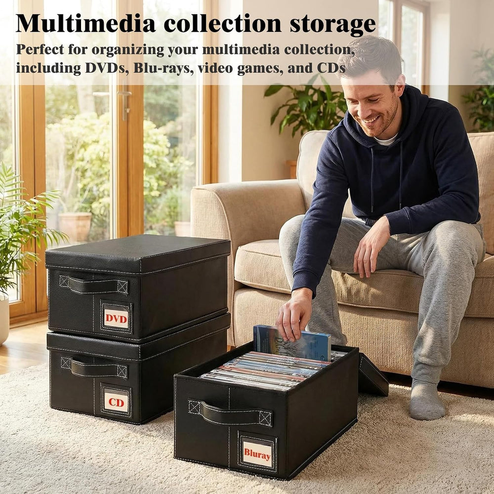 DVD Storage Box 6 Pack, PU Leather DVD Organizer Stackable, Holds 156 DVDs, D...