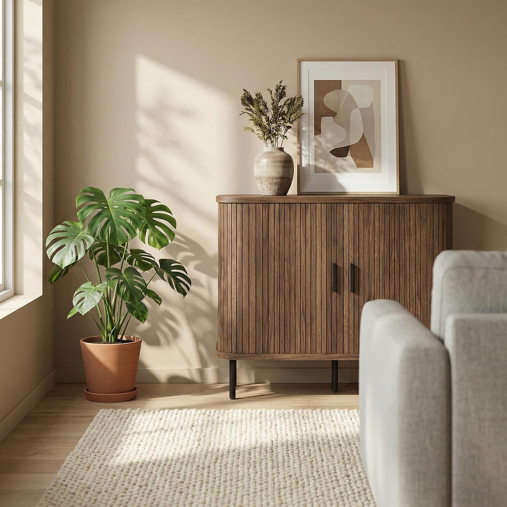HOMCOM 35.4" Sideboard Buffet Cabinet with Storage, Nordic Coffee Bar Ca...