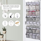 Over the Door Hanging Shoe Organizer with 24 Large Mesh Pockets - Shoes Holder/White