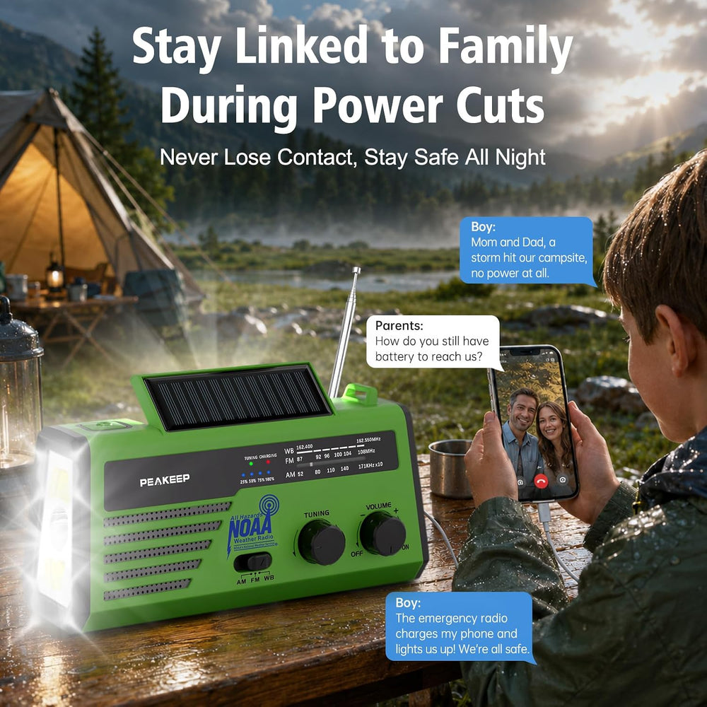 Peakeep NOAA Emergency Weather Radio Alert with Crank Solar Battery Powered