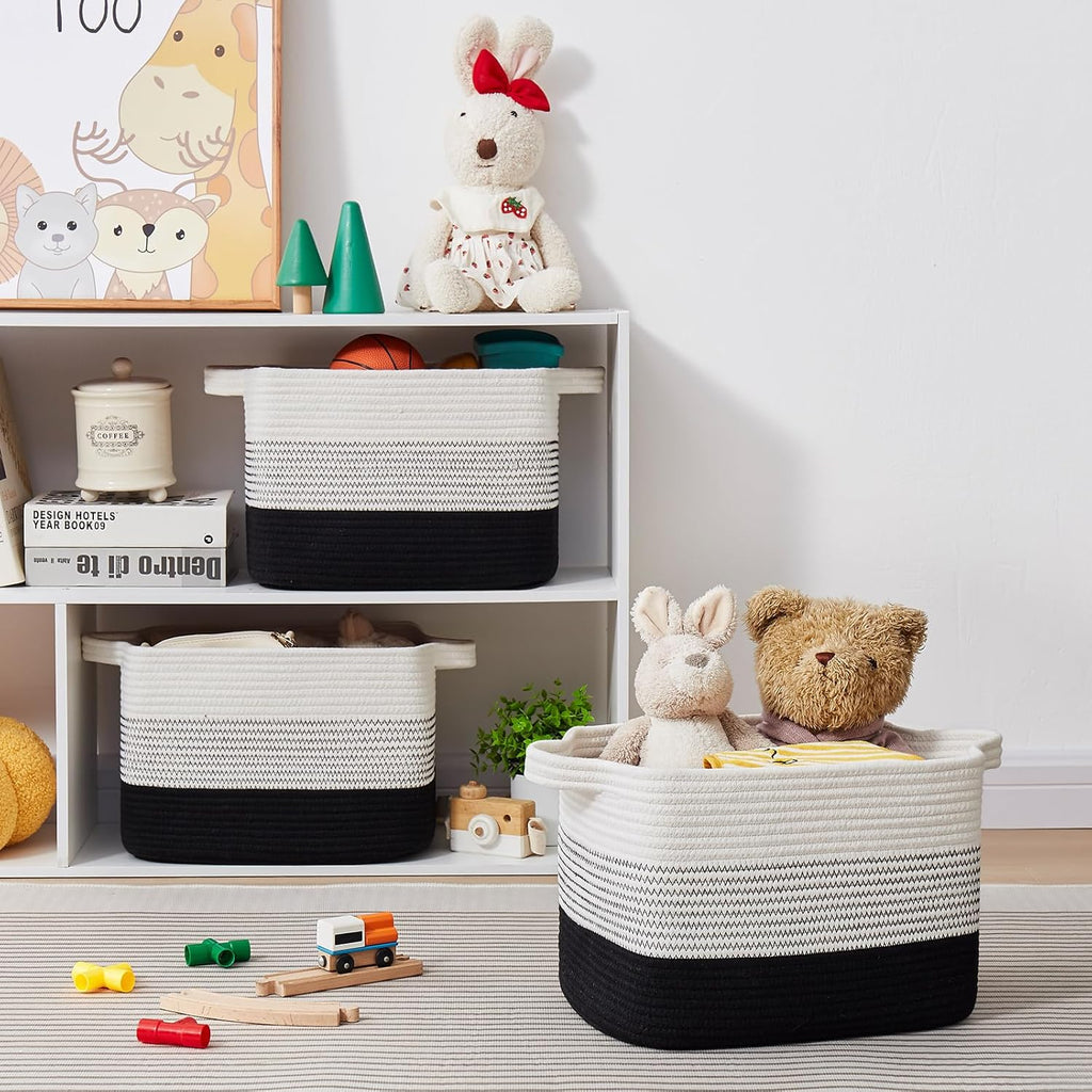 Storage Baskets for Organizing, Woven Baskets for Shelves, Rectangle Decorative Organizer for Storage Clothes, Toy, Books, Towels Nursery Bins 3 Pack (Gradient Black, 13"x9.85"x8.7")