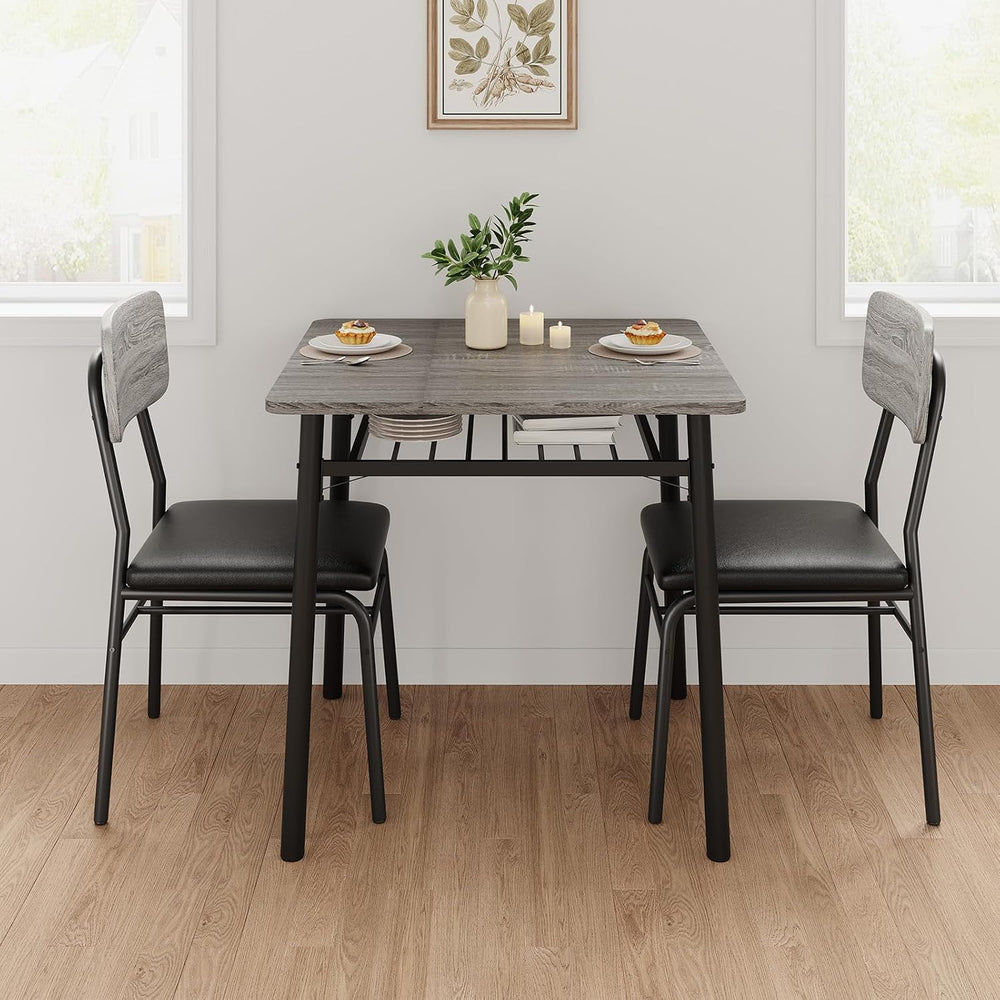 IDEALHOUSE Small Dining Table Set for 2, 3-Piece Dining Set with Storage Rack...