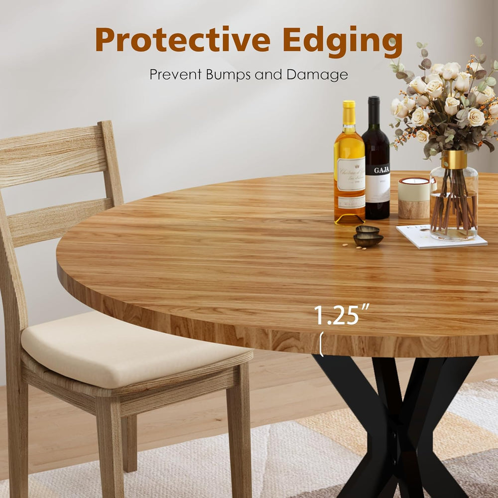 DKLGG Walnut Round Dining Table, Mid-Century Modern Round Dining Table for 4-...