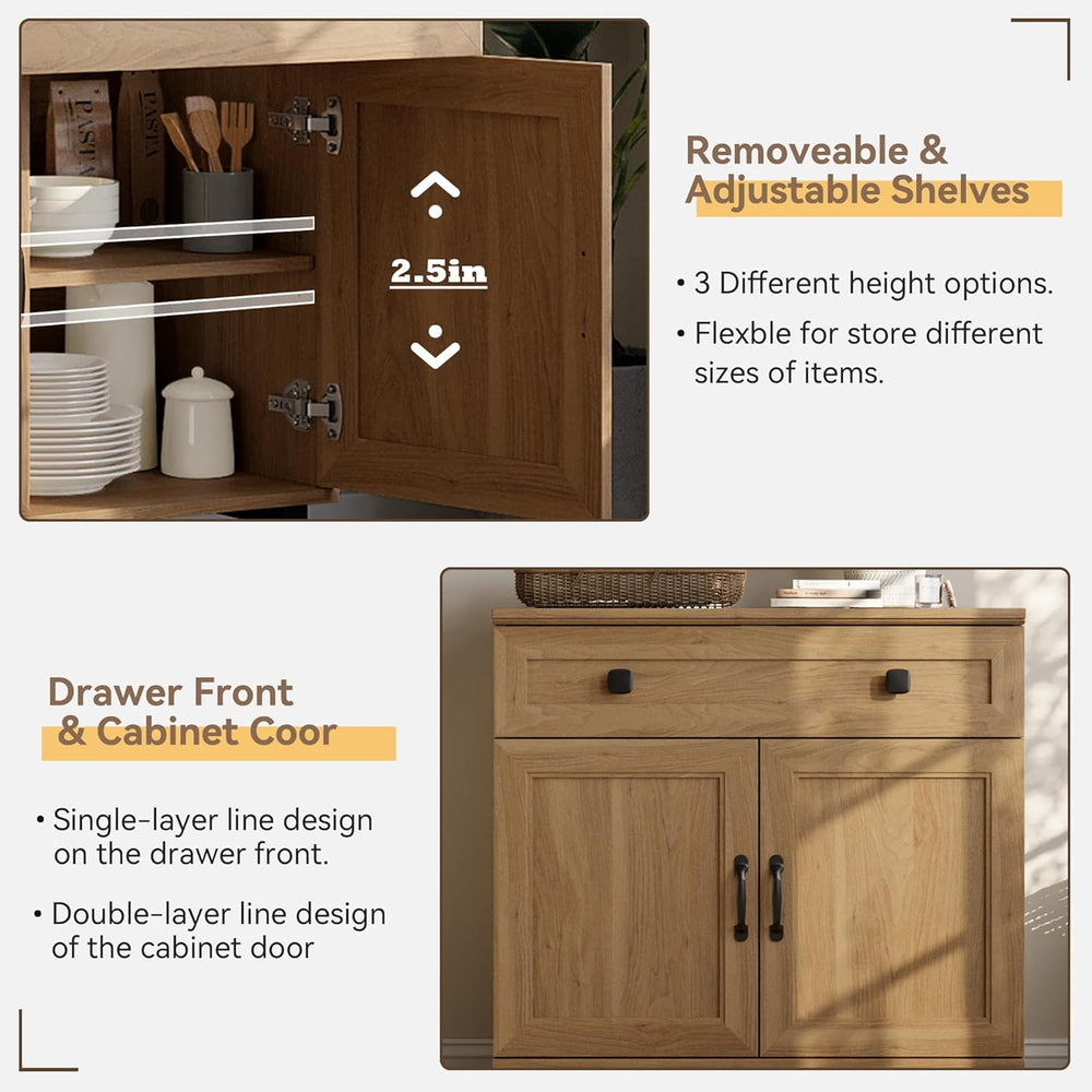 FENSULN Buffet Sideboard Cabinet Farmhouse 3 in 1 Modern Storage Cabinet with...