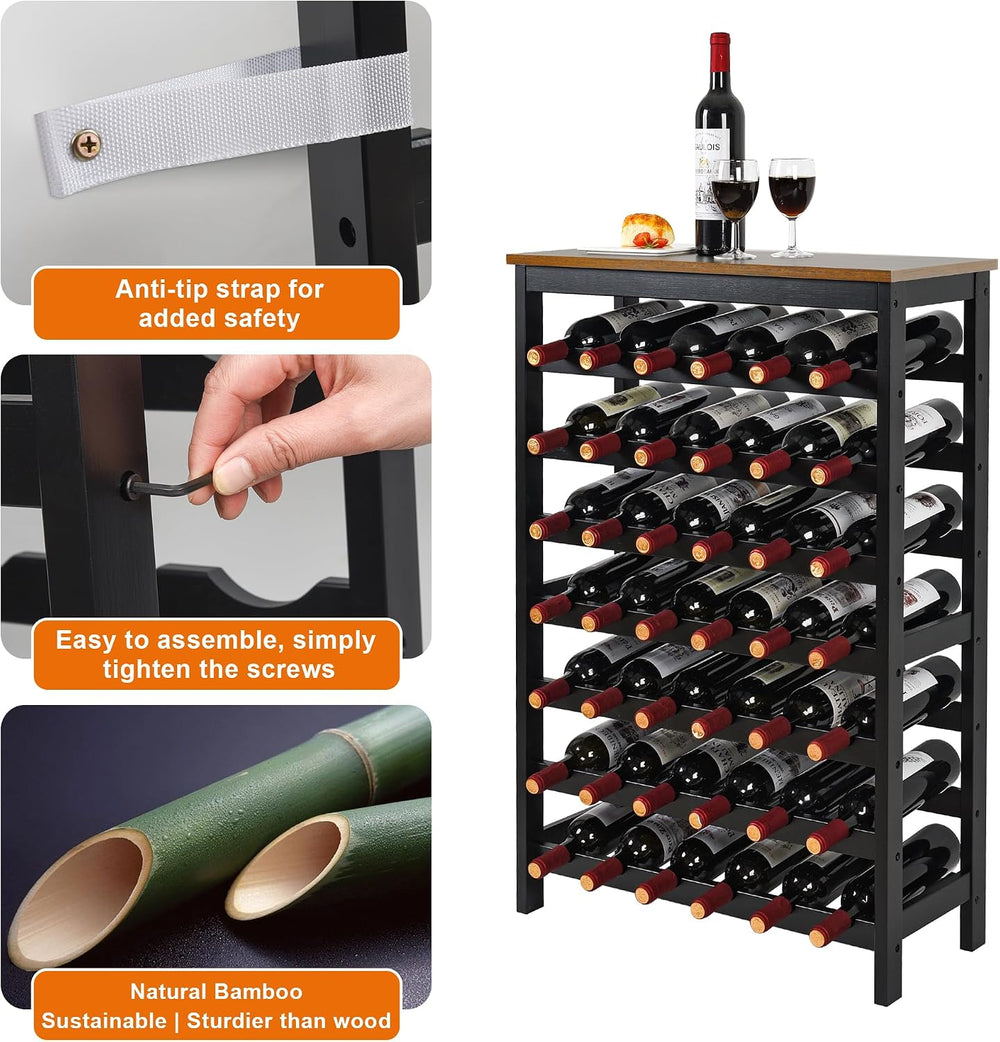 VASMIA 42 Bottles Bamboo Wine Rack,7-Tier Wine Rack Freestanding Floor with T...