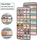 Dual-sided Hanging Baby Shoes Organizer Closet Toddler Shoe Storage Holder for Kids Bow Socks Underwear (GREY)