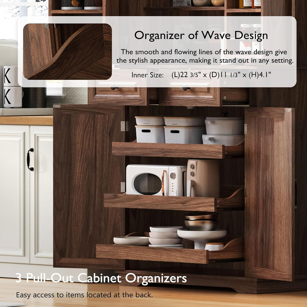 Merax 71" Tall Kitchen Pantry, Farmhouse Storage Cabinet with 6 Door She...