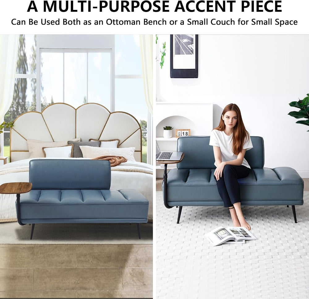 Aoowow PU Leather Ottoman Bench for Living Room,55" Channel Tufetd Small...