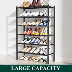 Smiry Shoe Rack, 6 Tier Bamboo Shoe Organizer, Stackable Free Standing Wooden Shoe Storage Shelf for Closet, Entryway, Front Door Entrance, Black