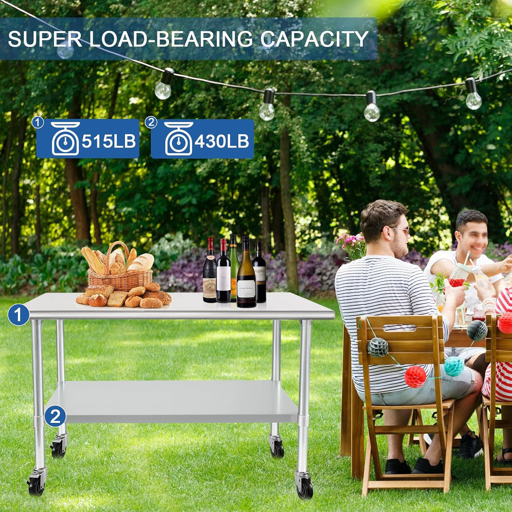 HARDURA Stainless Steel Commercial Table with Wheels 24 x 48 Inches